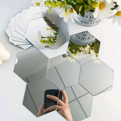 16pcs/Set Silver Hexagonal Plastic Mirror Wall Stickers,