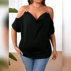 Breezaya Plus Size Women's Off-Shoulder Loose Fit T-Shirt - 3XL