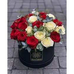 Box Of Red And White Roses