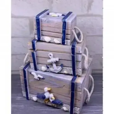 Oster Nautical Decorative Wooden Boxes Set of 3 White