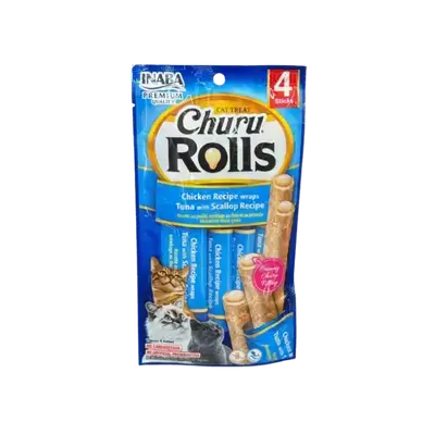 Inaba Churu Rolls - Chicken Wraps Tuna with Scallop 4 Tubes
