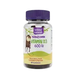 KidZown Vitamin D3 600IU Mixed Berry Peach & Strawberry Flavors 60 Gummies _ Webber naturals