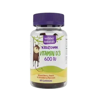KidZown Vitamin D3 600IU Mixed Berry Peach & Strawberry Flavors 60 Gummies _ Webber naturals