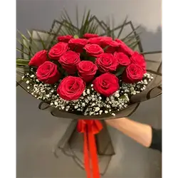 Bouquet Of Red Flowers With Accessories And Wrapping, 29 Flowers