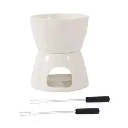 1 Set Ceramic Fondue Set, Includes 2 Forks, Cute Butter Warmer Set