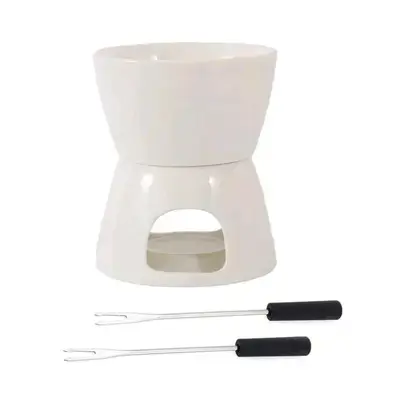 1 Set Ceramic Fondue Set, Includes 2 Forks, Cute Butter Warmer Set