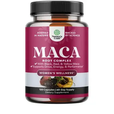Maca Root Capsules for Women - Potent Herbal Supplement with Female Enhancing Blend of Red Yellow & Black Maca Root - Non-GMO Certified Vegan and Gluten-Free with No Artificial Colors - 120 Count