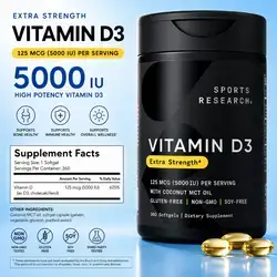 Sports Research, Vitamin D3, 5000iu/125mcg, with Coconut MCT Oil, Extra Strength, Vitamin D, Immune, Bone, Mood Support, 360 Softgels vitamin d3