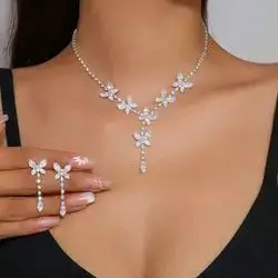 Rhinestone Butterfly Necklace and Earrings