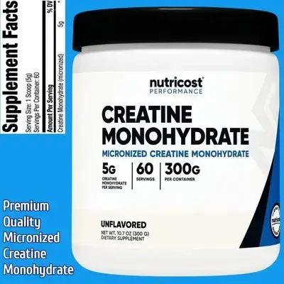 Nutricost, Creatine Monohydrate, Unflavored, 60 Servings, Highest Quality and Potency, Ultra Pure, Creatine Monohydrate Powder, Creatine, 300g Creatine Monohydrate