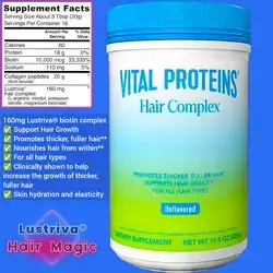 Vital Proteins Collagen Peptides + Biotin 10000mcg and LUSTRIVA Hair Complex, Hair Growth Supplement, Clinically Studied Lustriva to Promote Thicker Fuller Hair, collagen peptides, 323g Unflavored Collagen
