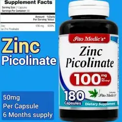 zinc Picolinate, 50 mg Per Capsule, Immunity, Hormones, Sexual Vitality, Hair growth, skin, prostate, DHT Balance, growth, energy, eyes, 180 Capsules zinc picolinate