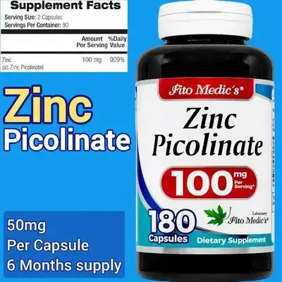 zinc Picolinate, 50 mg Per Capsule, Immunity, Hormones, Sexual Vitality, Hair growth, skin, prostate, DHT Balance, growth, energy, eyes, 180 Capsules zinc picolinate 