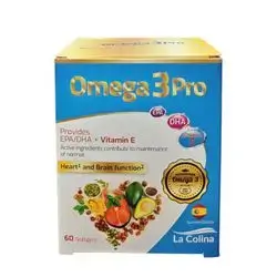 Omega 3 Pro dietary supplement by La Colina, a Spanish brand. The packaging contains 60 softgels