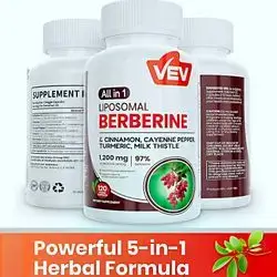 Lipsomal Berberine Supplement, with Ceylon Cinnamon, Cayenne Pepper, Turmeric, Milk Thistle, blood sugar balance, liver fat, metabolism, Energy, digestive and liver health, weight management, 120 Capsules, Berberine, بربرين