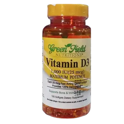 Vitamin D3 1000IU (25mcg) Maximum Potency 100 Softgels _ Green Field