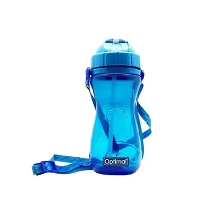 Water Bottle 500ml with Silicone Straw - Transparent Blue