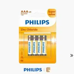 Philips Long Life Zinc-Chloride AAA Cylindrical Batteries 1.5V Daily Electronics Battery Pack - 4 Pack