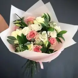 Mix Pink Rose & White Baby Rose Flowers Bouquet