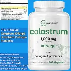 Bovine Colostrum, 1000 mg - 40% IgG, Hydrolyzed Collagen, Probiotics, Colostrum, 10 Probiotic Strains, 240 Caps Colostrum
