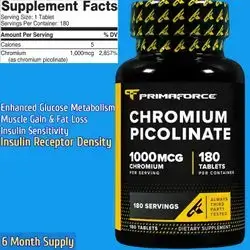 Chromium Picolinate, 1000mcg, Chromium, Essential Trace Mineral for Healthy Insulin Function, Enhanced Glucose Metabolism, Body Composition, 180 Tablets Chromium