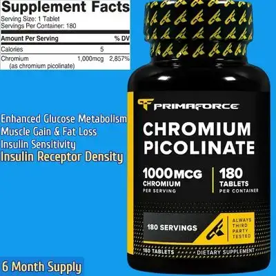 Chromium Picolinate, 1000mcg, Chromium, Essential Trace Mineral for Healthy Insulin Function, Enhanced Glucose Metabolism, Body Composition, 180 Tablets Chromium