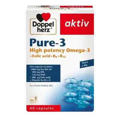 Pure-3 High Potency Omega 3+ Folic Acid+ B6+ B12 60 Capsules _ Doppel herz
