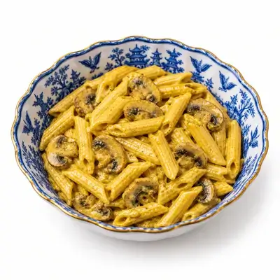 Penne with mushroom and curry sauce