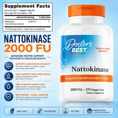 Doctor's Best, Nattokinase, Fibrinolytic Enzyme, Heart Health, Circulation, Blood Flow, Blood Clot, 2000 FU, 270 Veggie Caps Nattokinase 