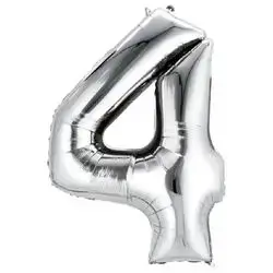 Silver Number 4 Helium Balloon