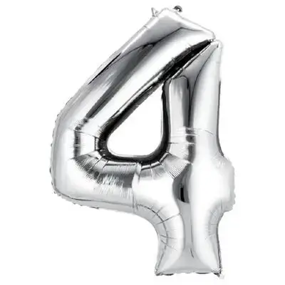 Silver Number 4 Helium Balloon