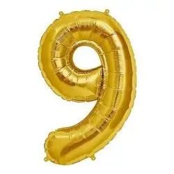 Gold Number 9 Helium Balloon