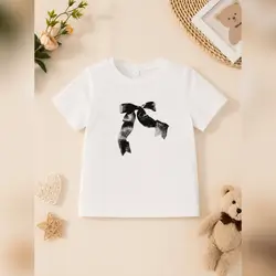 SHEIN Dazy Young Girl Knitted Solid T-Shirt With Bow