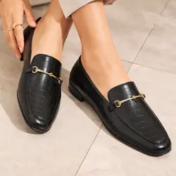 CUCCOO BIZCHIC Women's Square Toe Flat Low Heel Comfortable Versatile Slip-On Loafers - Size: 39