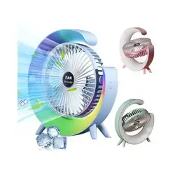 rechargeable desktop fan features a unique G-shaped design