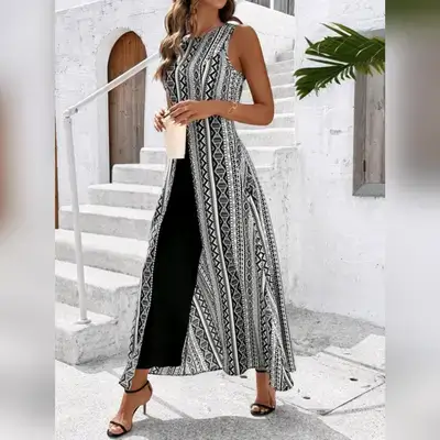 SHEIN Clasi Women's Elegant Crew Neck Black And White Jumpsuit - XL