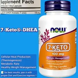 NOW Supplements, 7-Keto, (DHEA Acetate-7-one), 100 mg, Weight Management, Heat Production (Thermogenesis), 120 Caps 7 keto