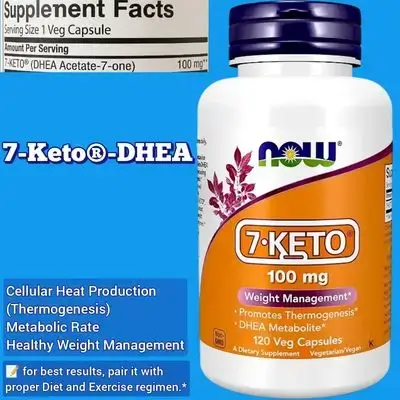 NOW Supplements, 7-Keto, (DHEA Acetate-7-one), 100 mg, Weight Management, Heat Production (Thermogenesis), 120 Caps 7 keto