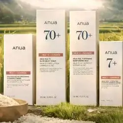 Anua Rice 70 + Ceramide line. It is a brightening and barrier-repairing skincare set designed to hydrate and even out skin tone using the power of rice water and ceramides.