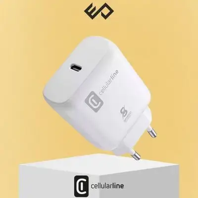 cellularline 25W EU USB-C Power Adapter for Samsung Phones - White