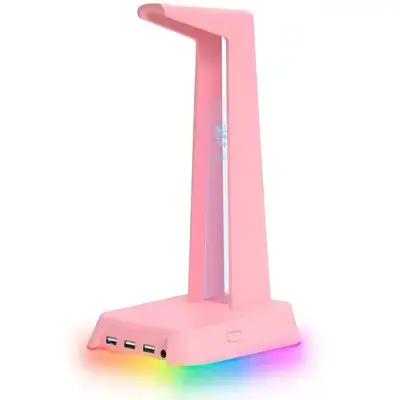 ONIKUMA ST-2 RGB Gaming Headphone Stand – Pink, 3 USB Ports & 3.5mm AUX