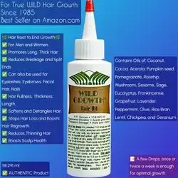Wild Growth Hair Oil 4 Oz, reduces Hair Loss & thinning, promotes hair growth and Thickness, reduces breakage and Split Ends, plant based, natural, 118ml hair growth oil