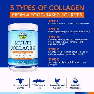 Multi Collagen Powder, 5 types of collagen Peptides, Vital Nutrient, 4 Food Based Forms, Fish / Marine Collagen, Biovine Collagen, Chicken Collagen, Eggshell Membrane Collagen, 0.50LB (227 g) collagen