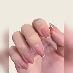 24Pcs French Short Oval Shape Nail Nails Pink Gradient Glitter Press On Nails