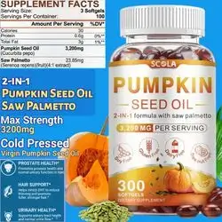 Pumpkin Seed Oil, Saw Palmetto, 3200mg/Serving, Cold-Pressed with Essential Omega Fatty Acids & Phytosterols, DHT Blocker for Hair Growth, Immune, Bladder, Prostate Health, Frequent Urination, 300 Softgels pumpkin seed oil