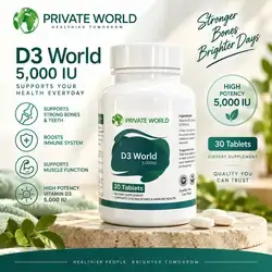 Private World D3 World – Vitamin D3 5,000 IU – 30 Tablets