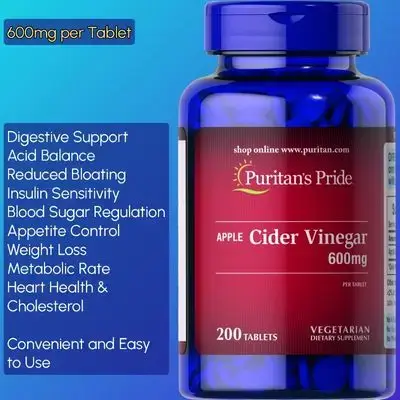 Apple Cider Vinegar, ACV, Premium Apple Cider Vinegar , 600mg per Tablet, 200 Tablets acv
