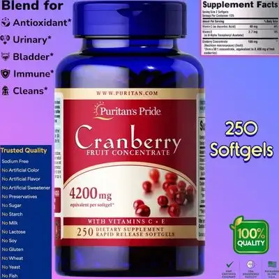 Cranberry Extract 4200mg, Ultra Concentrate, with Vitamin C and E, helps eliminate UTI & bad Bacteria, bladder, kidneys, prostate, for Women&Men, 250 Softgels cranberry