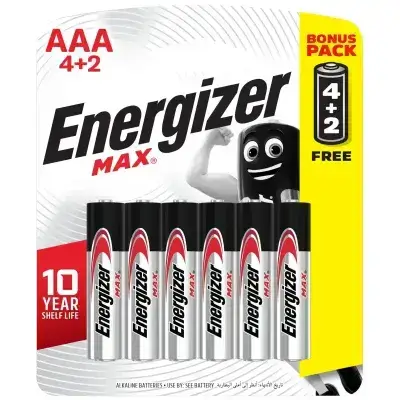 Energizer Max AAA Batteries 4 + 2 Free Pack