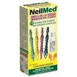 NeliMed Wax Out Plus 12 Reusable ear cleaners, wax softener and ear plugs